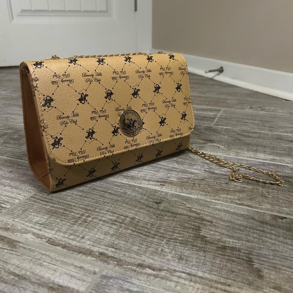 Beverly Hills Polo Club Tan Crossbody Bag with Logo Pattern